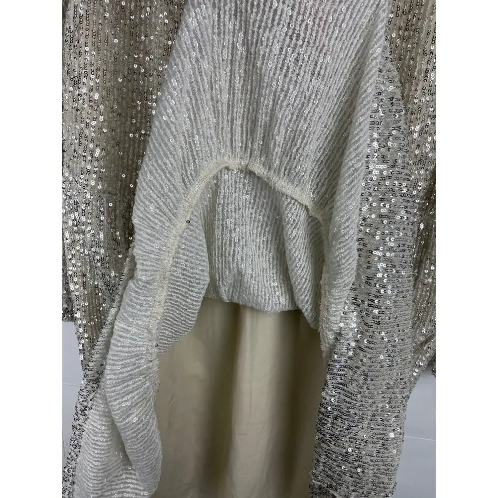 Vineyard Vines Silver Sequin V-Neck Tiered Dress Size XL Holiday NYE